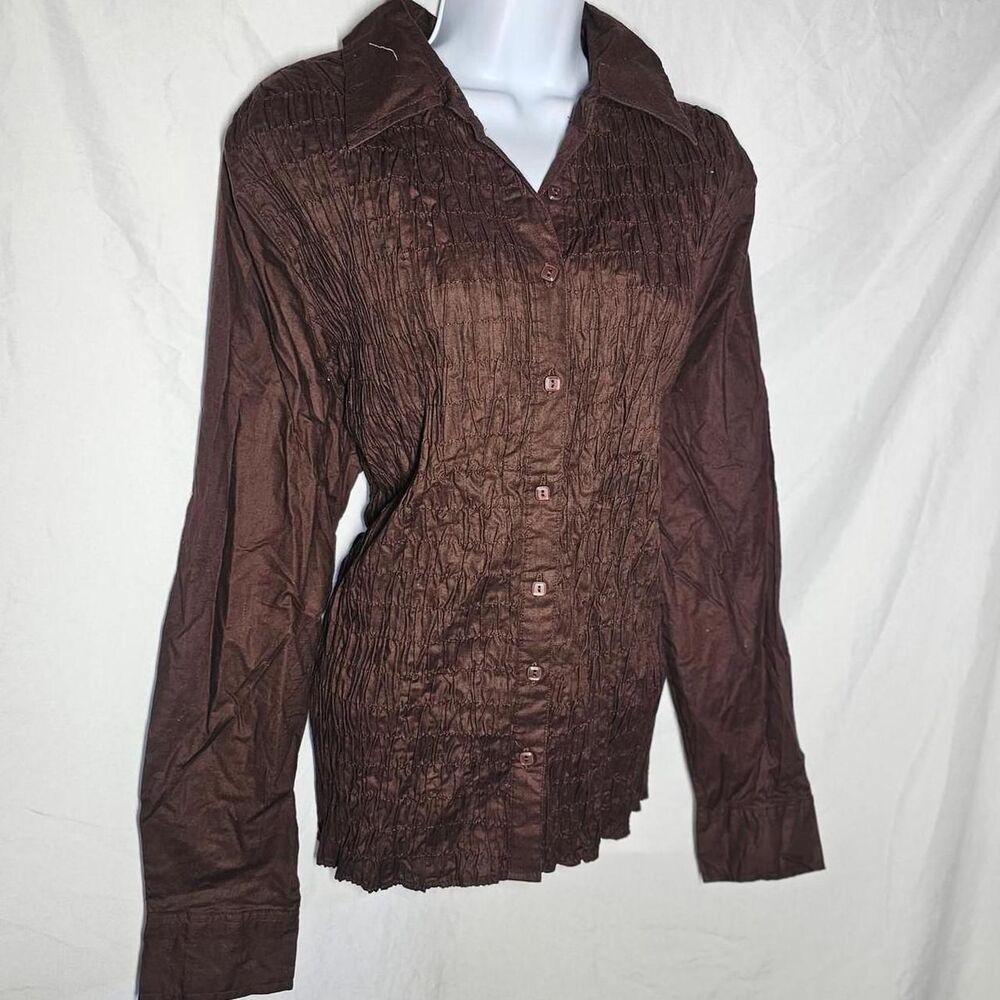 faded glory brown vintage y2k 90s boho textured front button down top